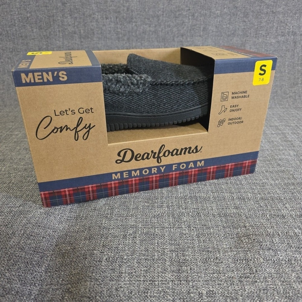 Dearfoams Mens Memory Foam Slippers Size Small 7/8 NEW Indoor Outdoor Black
